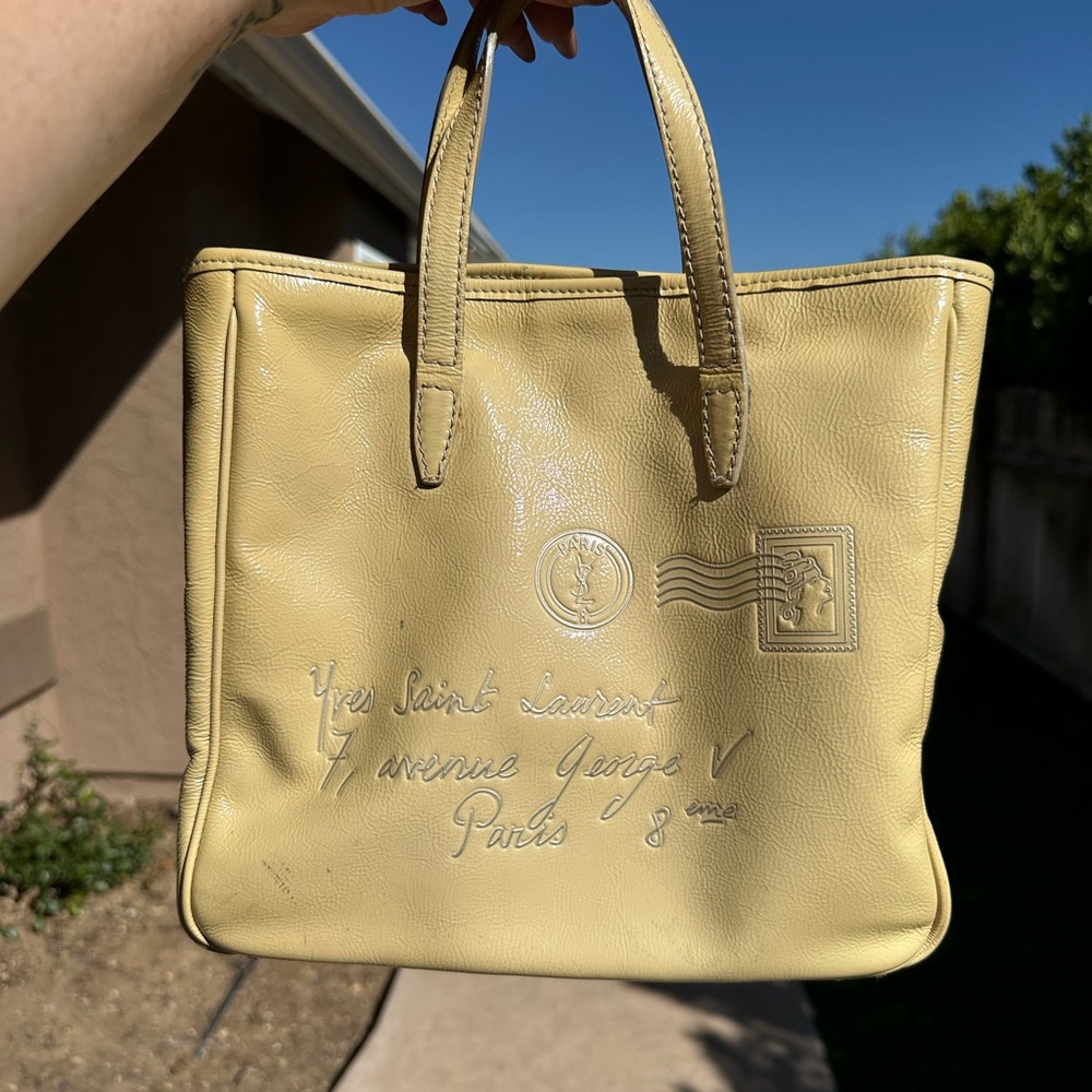 Vintage YSL Y-Mail Yellow Patent Leather Mini Tote Bag with COA